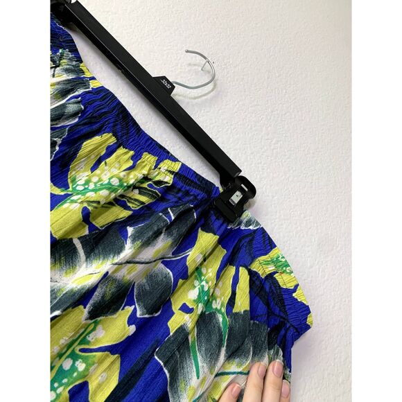 Womens Blue Tropical Pull On Midi Skirt Size 3X Palm Leaves Beachy Vacation - Picture 5 of 7